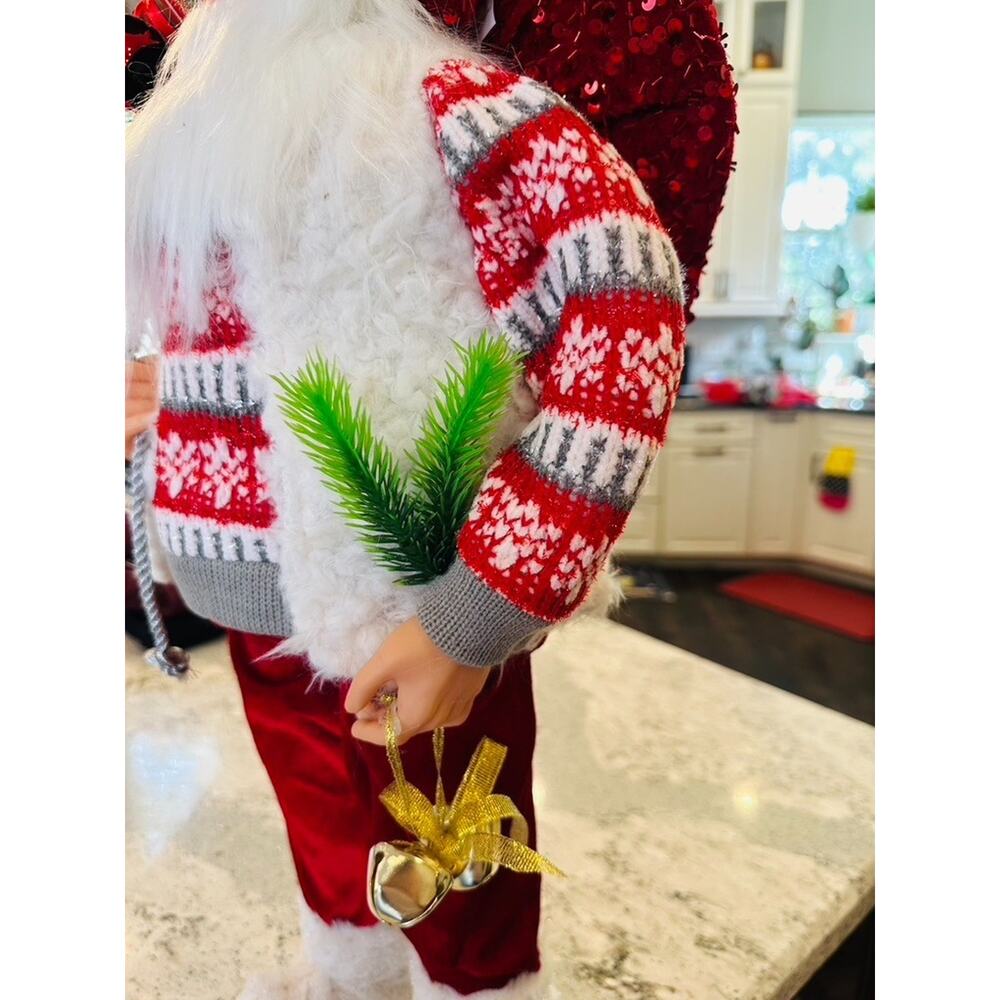 Santa Claus Figurine 24" Red Sweater Sequin Hat Christmas Decoration Holiday Fig - Picture 13 of 16